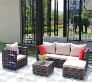 Rattan Patio Furniture Set Wicker Sofa Cushioned Sectional (4 Pieces, Brown)