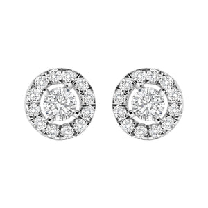 14K White Gold 3/4 Cttw Lab-Grown Diamond Floating Halo Stud Earring (F-G Color, VS1-VS2 Clarity)