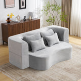 Queen Size Modern Light Grey Floor Sofa with 4 Pillows