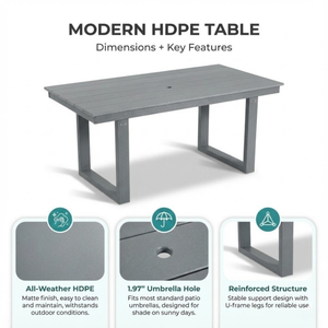 7-Piece HDPE Outdoor Dining Set for 6 – Weather-Resistant Patio Table with Umbrella Hole (Grey)