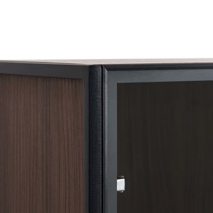 Modern Minimalist Tall Lighted Display Cabinet With Tempered Glass Door - Black / Dark Walnut
