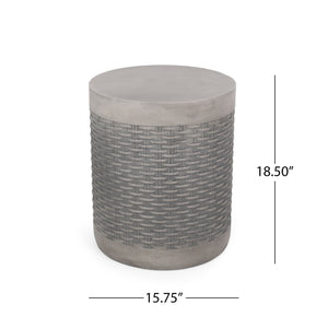 Outdoor Lightweight Round Concrete End Table - Natural