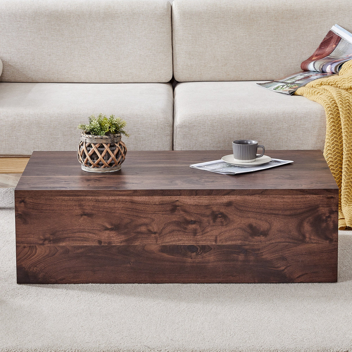 Luxurious Walnut Wood Grain MDF Coffee Table