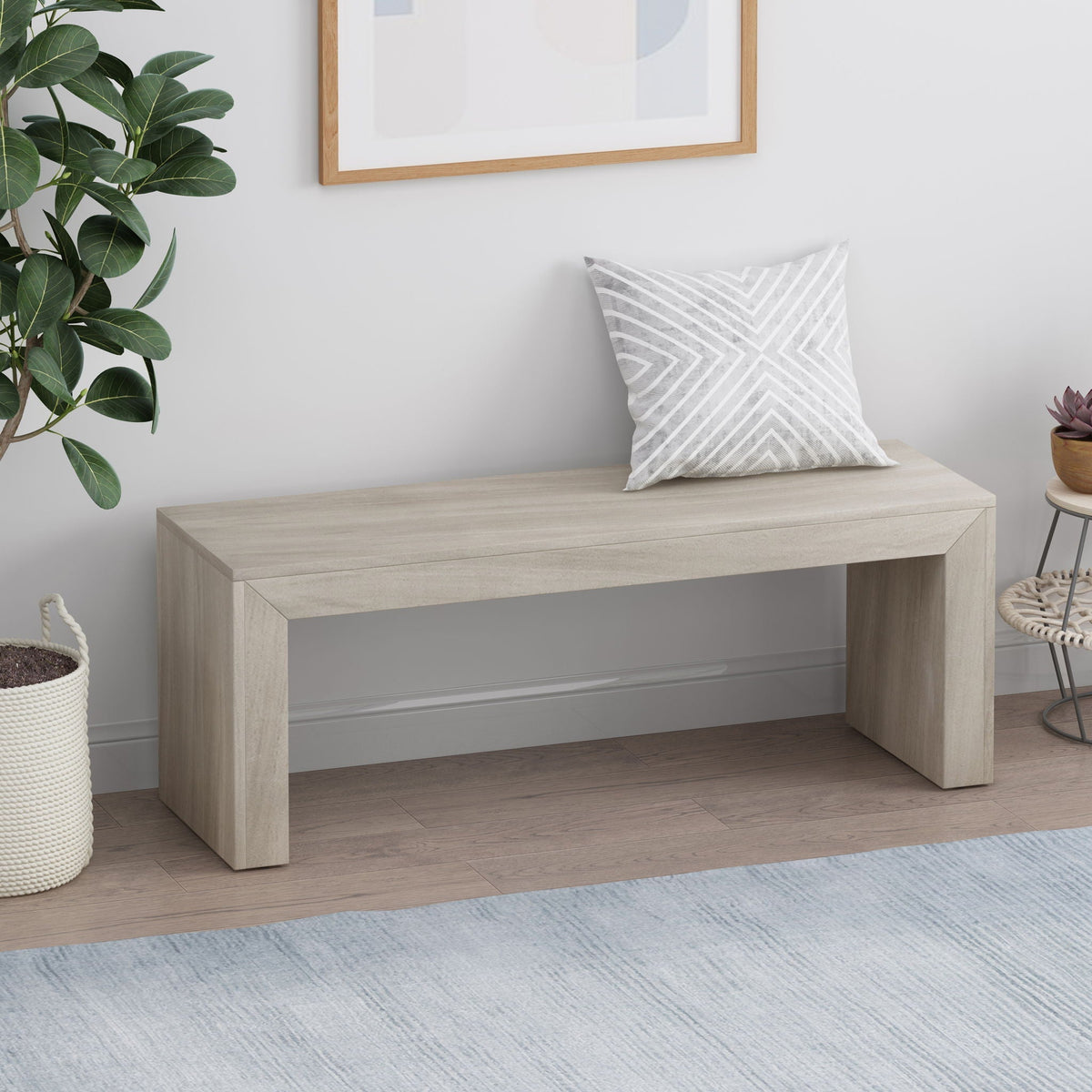 Acacia Wood Dining Bench with Farmhouse Style - Gray