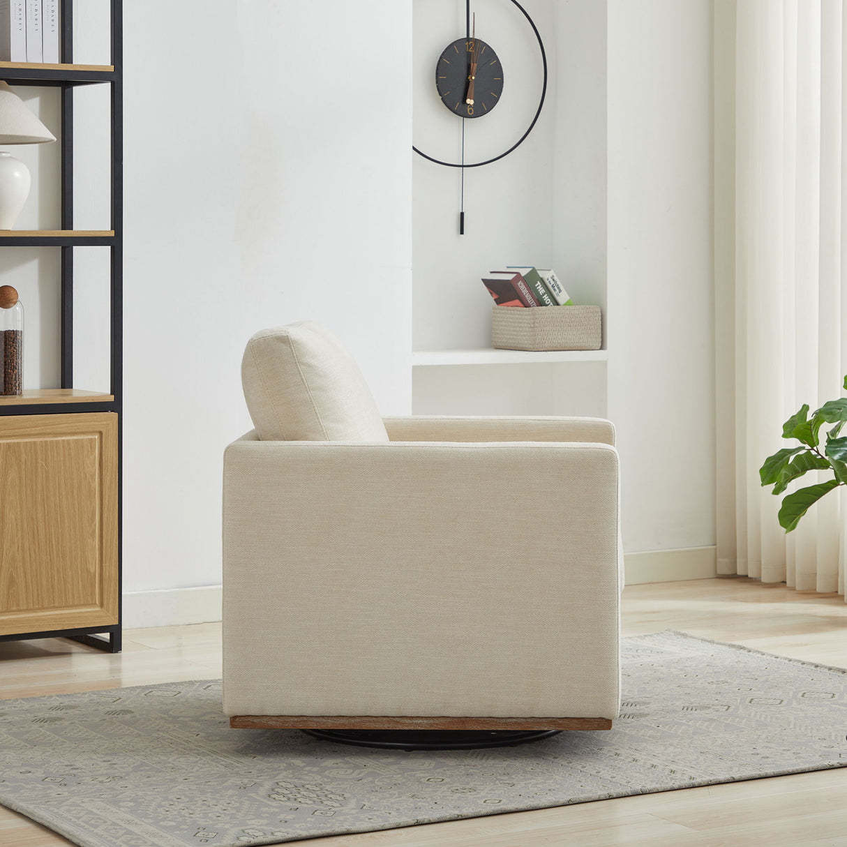 Modern Square Upholstered Swivel Accent Chair With Metal Base