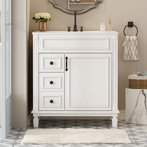 Bathroom Vanity with Ceramic Sink and Storage - White or Blue
