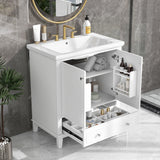 30" Freestanding Bathroom Vanity with Functional Storage & Ceramic Sink- Crisp white elegance