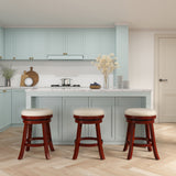 24 Counter Stool, Cherry Finish, Beige Fabric Seat - Tuesday Morning - Table & Bar Stools