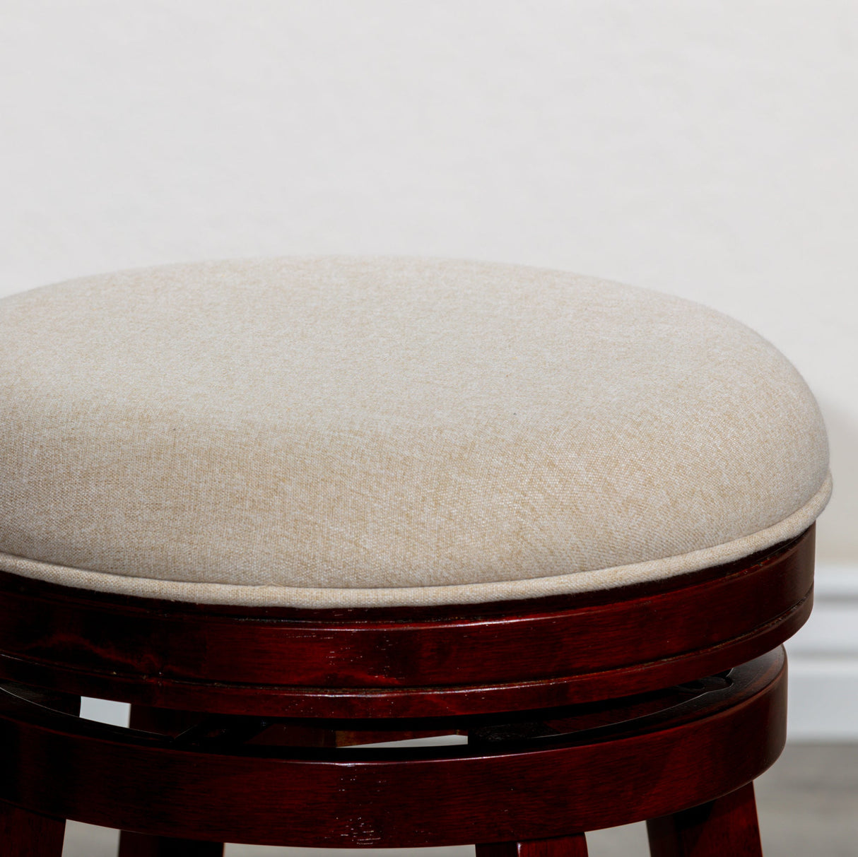 24 Counter Stool, Cherry Finish, Beige Fabric Seat - Tuesday Morning - Table & Bar Stools