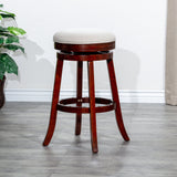 24 Counter Stool, Cherry Finish, Beige Fabric Seat - Tuesday Morning - Table & Bar Stools