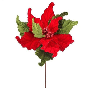 24” Glitter Edge Velvet Poinsettia Stem