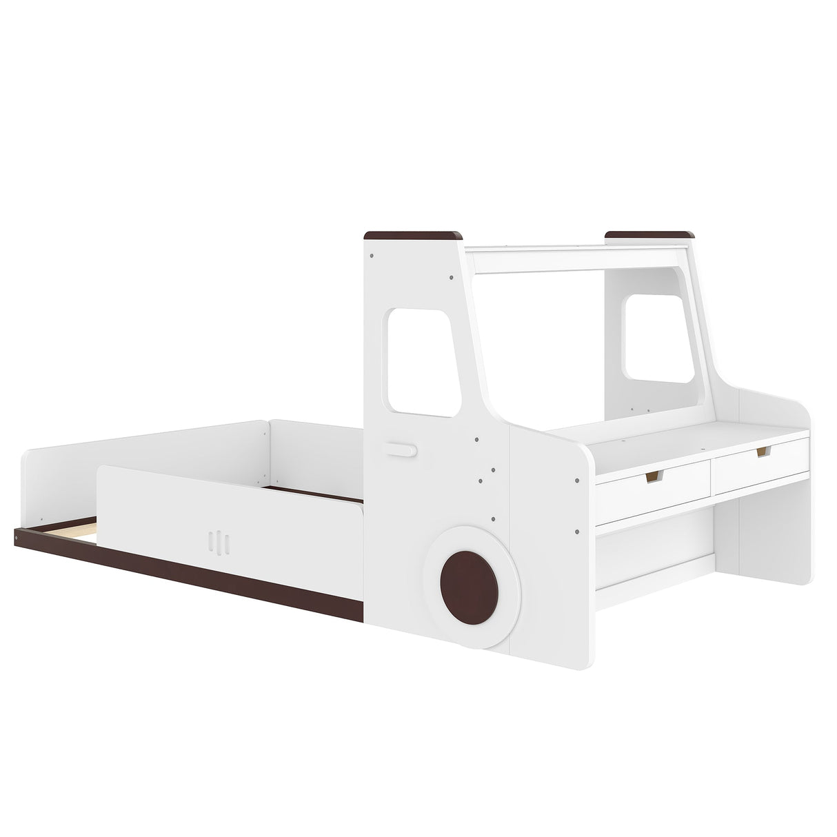Twin Size Car-Shaped Floor Bed with Storage for Kids