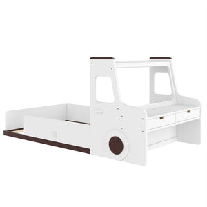 Twin Size Car-Shaped Floor Bed with Storage for Kids