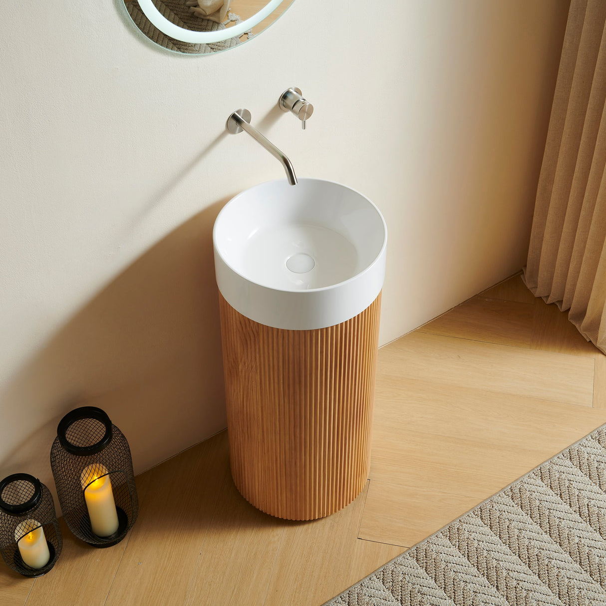 JINBO 16" Freestanding Cylindrical Bathroom Vanity Cabinet