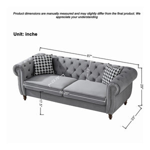 Chesterfield 3 And 2 Seater Upholstery Sofa With Roll Armrest & Nailhead Fabric Couch