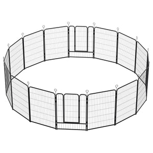 Dog Playpen, 16 Panels Pet Exercise Pen Indoor / Outdoor Fence With Anti Skid Base - Black