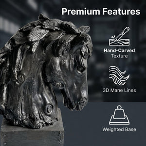 Black Rustic Horse Head Sculpture with Base