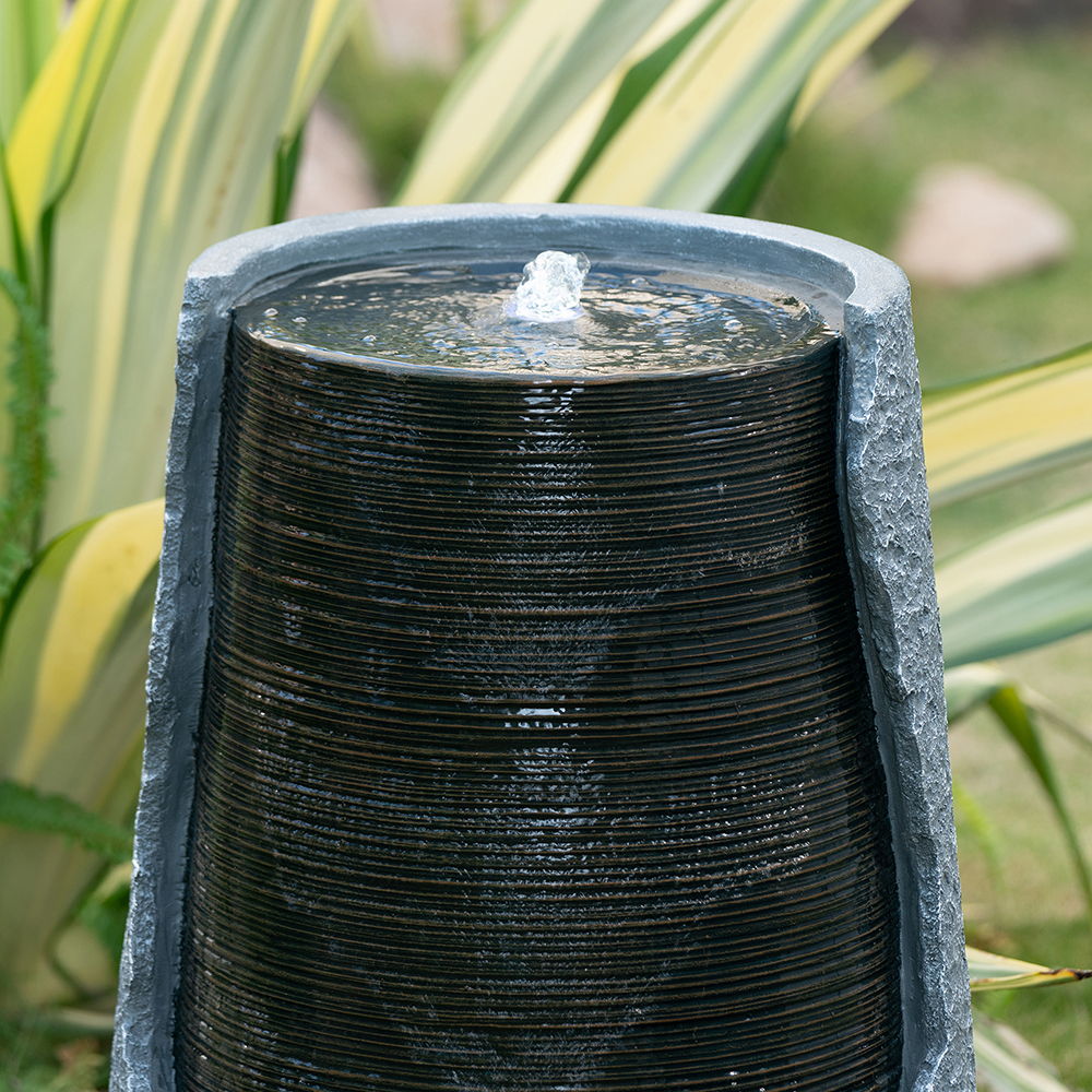 Indoor Outdoor Water Fountain, Unique Broken Urn Fountain Chic Dynamic Modern Design With Light For Garden
