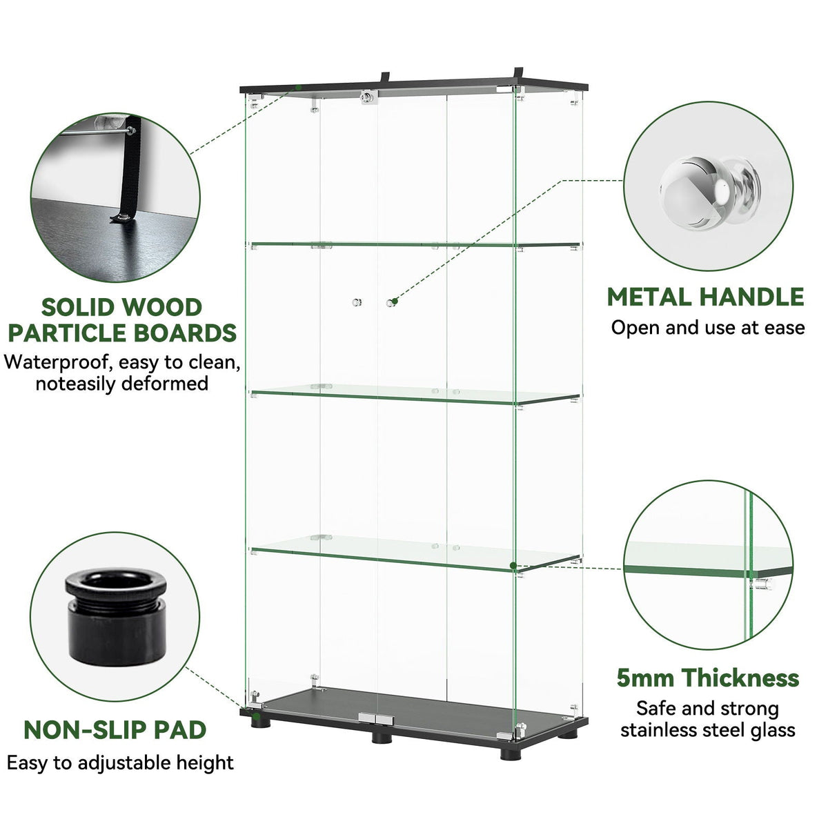 Display Cabinet With Shelf Double Doors And Lock