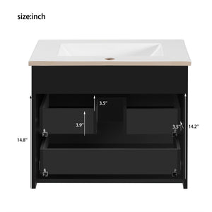 Wall Mounted Floating Cabinet With Double Drawer, Rectangular Sink