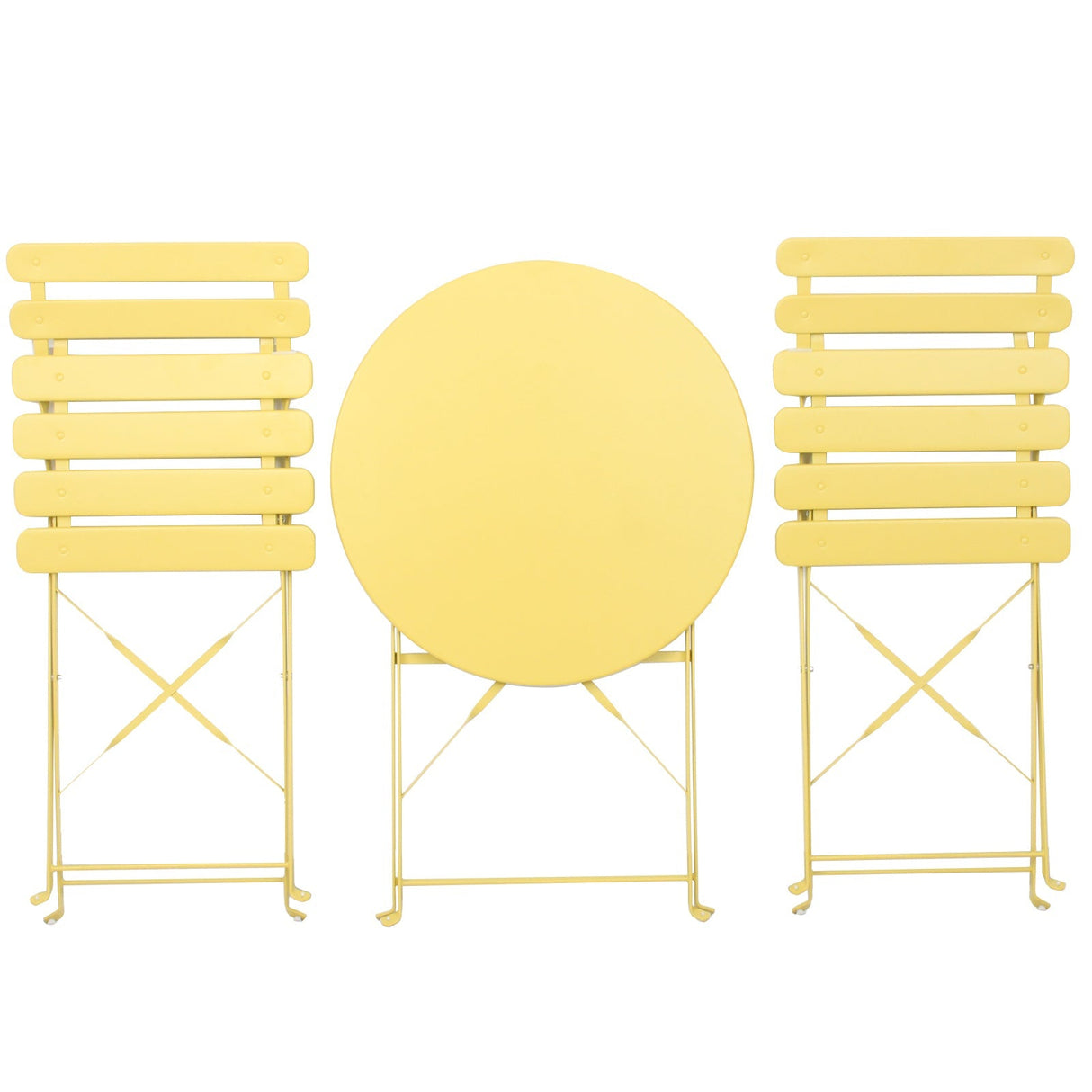 3 Pieces Patio Bistro Balcony Metail Chair Table Set-Yellow