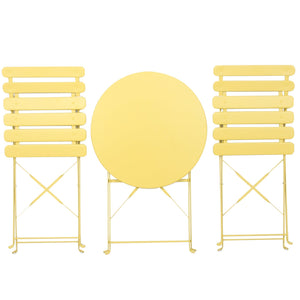 3 Pieces Patio Bistro Balcony Metal Chair Table Set - Yellow