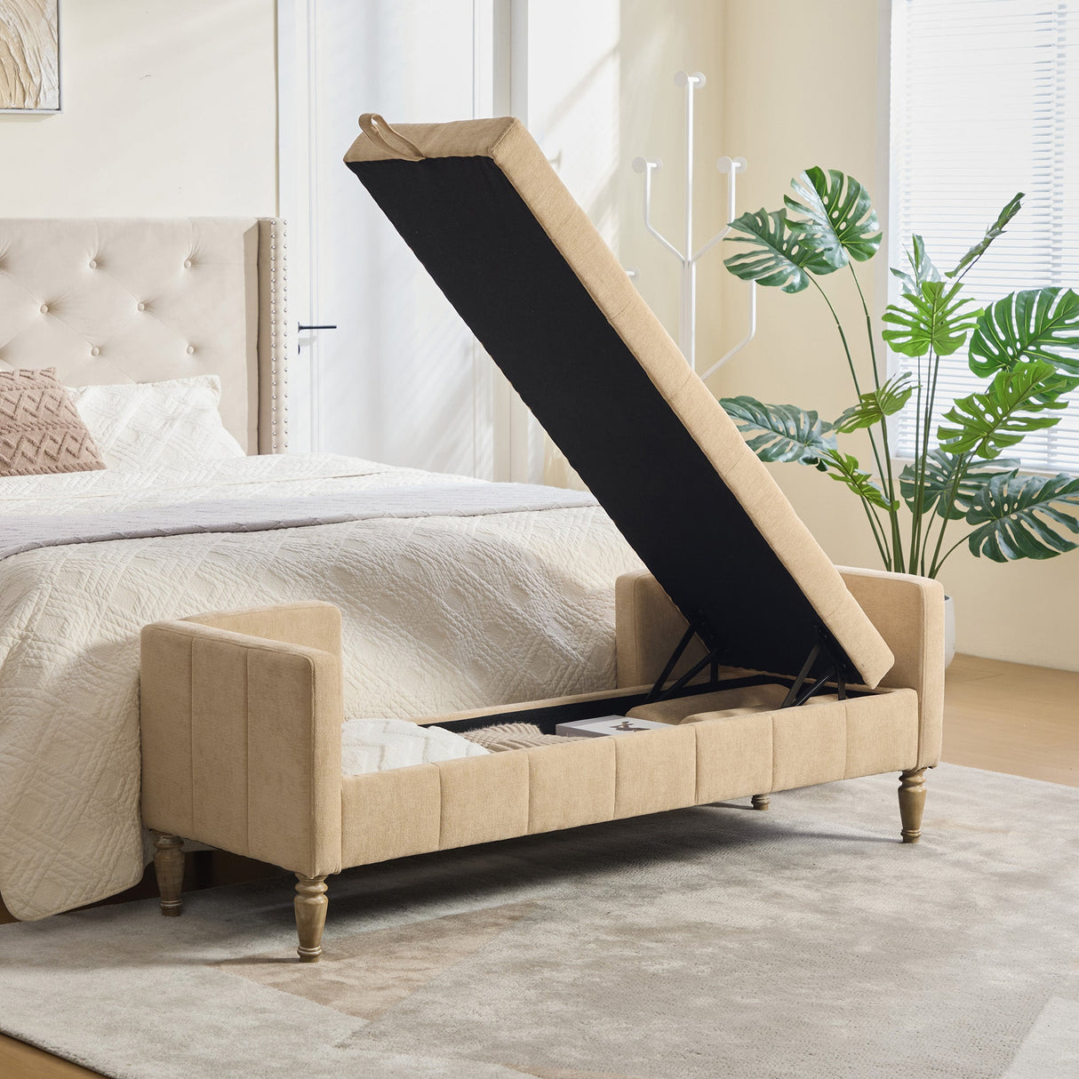 64.6"W Upholstered Chenille Flip-top Storage End of Bed Bench