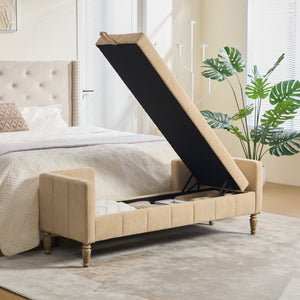 64.6"W Upholstered Chenille Flip-top Storage End of Bed Bench