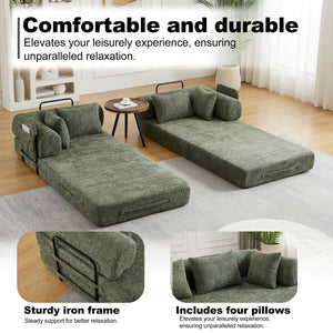 Convertible Sleeper Sofa Bed With Cylindrical Pillow