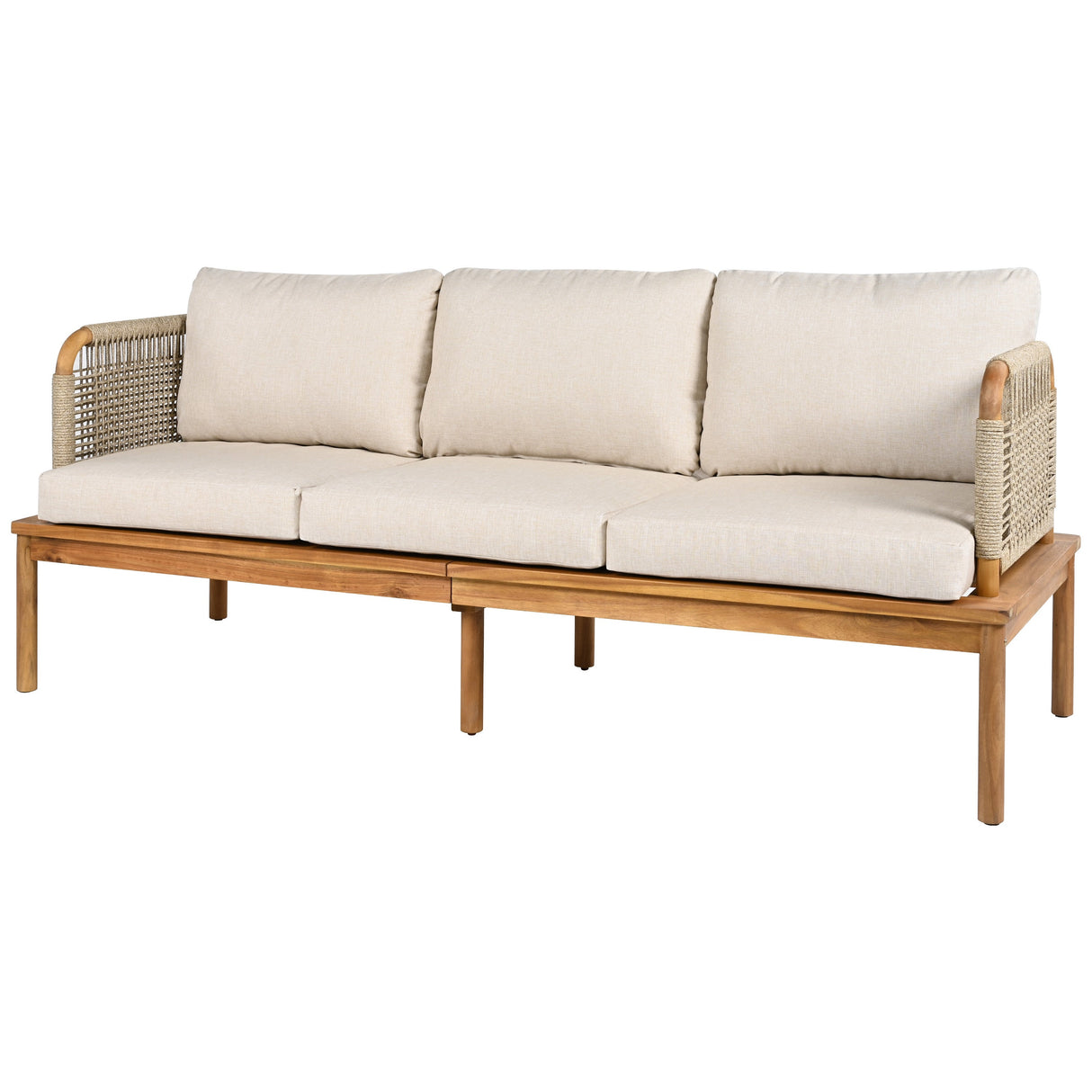 Outdoor 4-piece Acacia Wood and Rope Patio Sofa Set