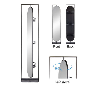 Full Length Standing Mirror, 360° Swivel Floor Mirror For Bedroom - Black
