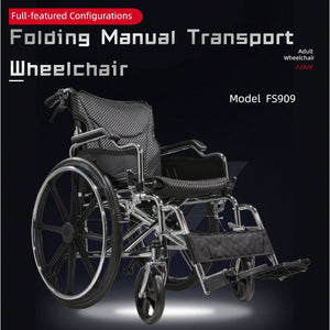 Lightweight Foldable Manual Wheelchair for Adults with Double Brakes