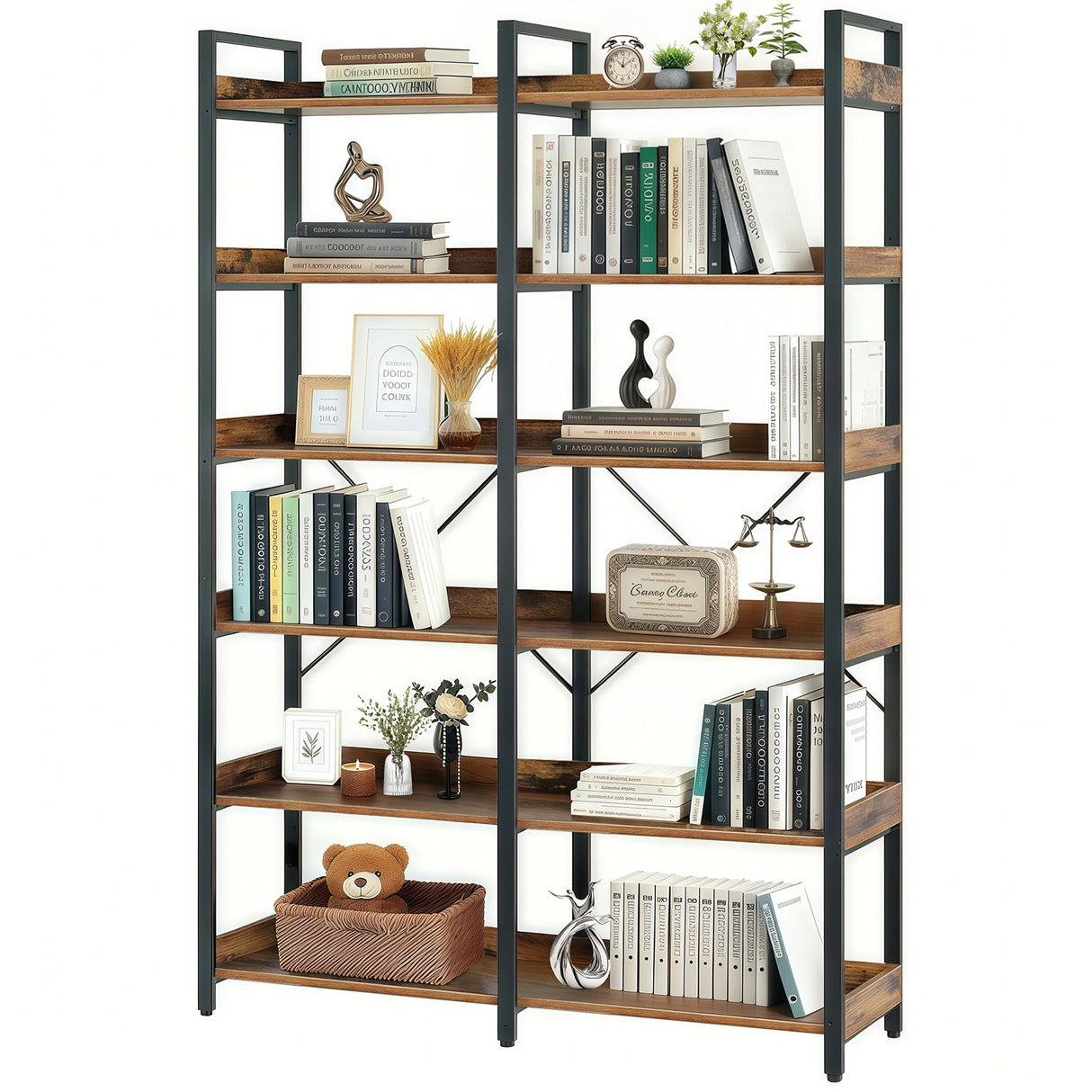 6-Tier Industrial Bookshelf with 12 Open Shelves