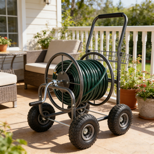 Garden Hose Reel Cart - 4 Wheels Portable with Storage Basket