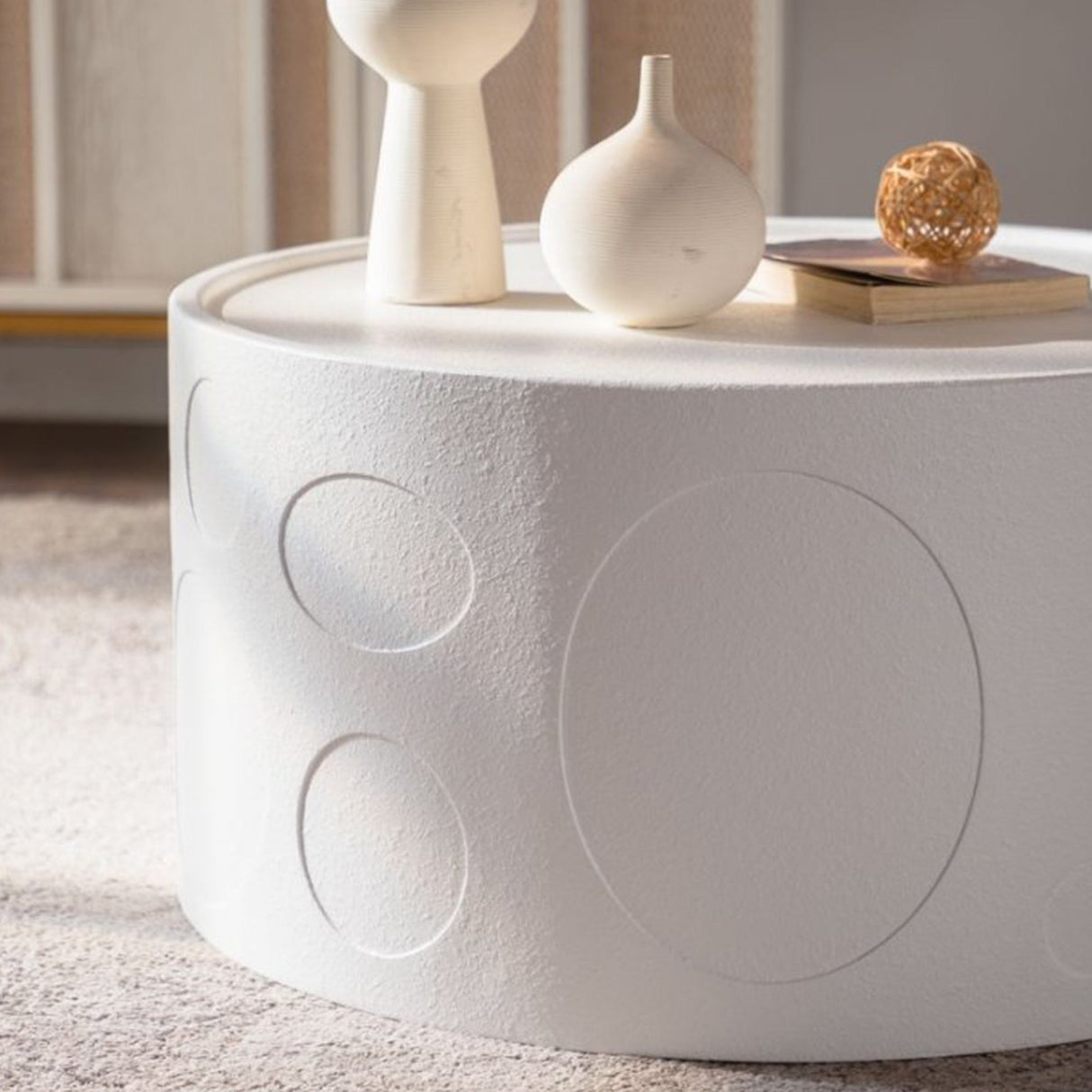 Round Side Table with Handcrafted Relief Design