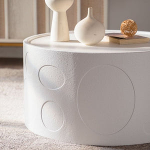Round Side Table with Handcrafted Relief Design