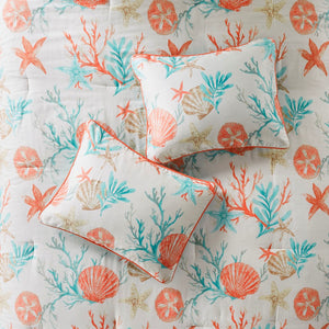 7 Piece Cotton Sateen Comforter Set Coral Queen