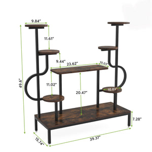 8 Tier Plant Stand With Round And Square Shelves For Living Room, Patio, Balcony & Garden - Brown / Black