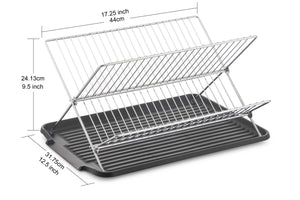 17 Inch X Shaped Stainless Steel 2-Tier Dish Rack for Kitchen Counter
