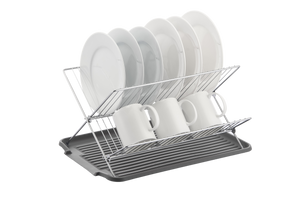 17 Inch X Shaped Stainless Steel 2-Tier Dish Rack for Kitchen Counter