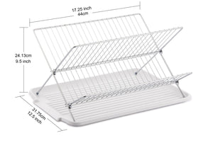17 Inch X Shaped Stainless Steel 2-Tier Dish Rack for Kitchen Counter