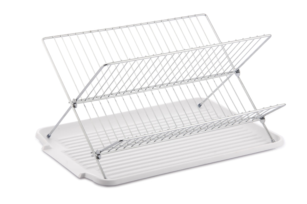 17 Inch X Shaped Stainless Steel 2-Tier Dish Rack for Kitchen Counter