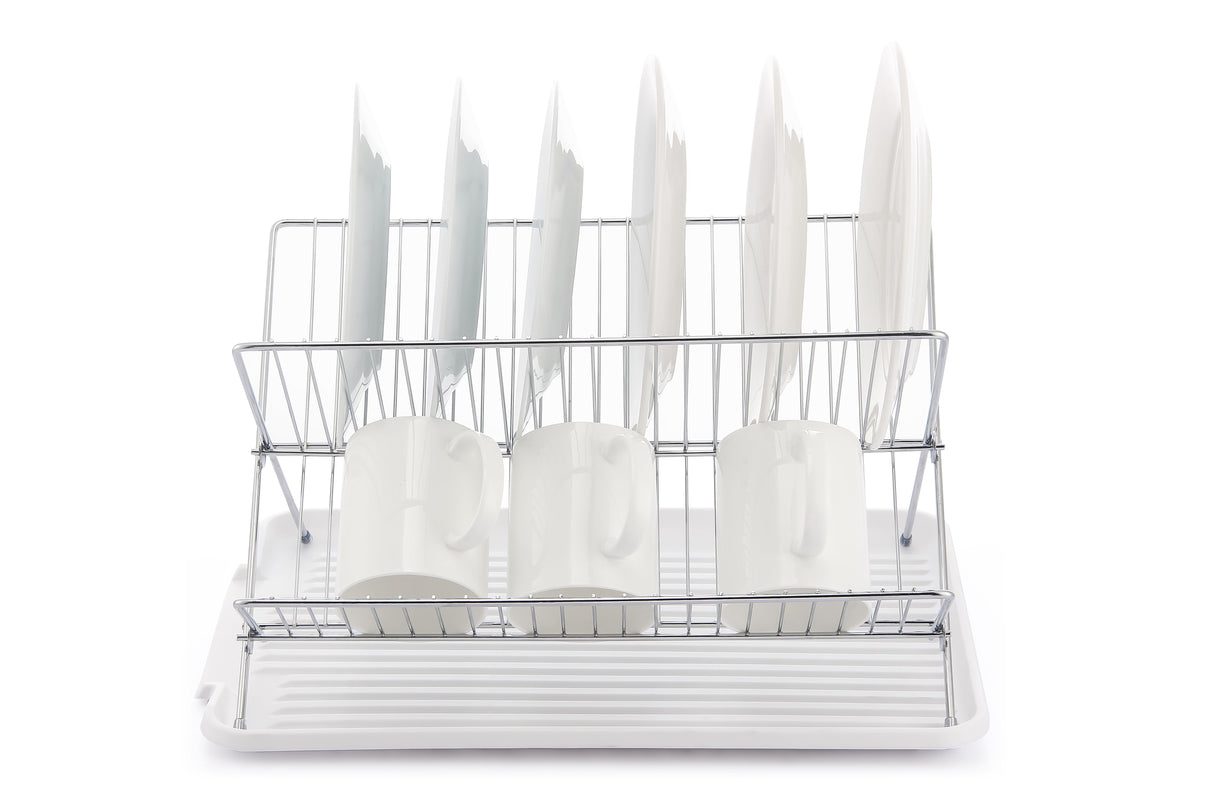 17 Inch X Shaped Stainless Steel 2-Tier Dish Rack for Kitchen Counter