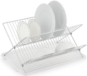 17 Inch X Shaped Stainless Steel 2-Tier Dish Rack for Kitchen Counter