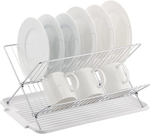 17 Inch X Shaped Stainless Steel 2-Tier Dish Rack for Kitchen Counter