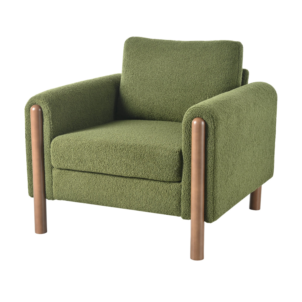 Upholstered Accent Chair with Walnut Legs and Curved Armrest