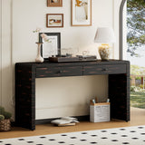 Curved Console Table with Storage, Distressed Black