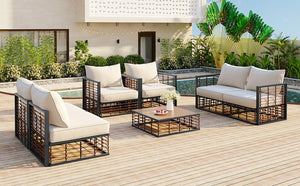 TOPMAX Modern Minimalist 7-Piece Metal Patio Sectional Sofa Set