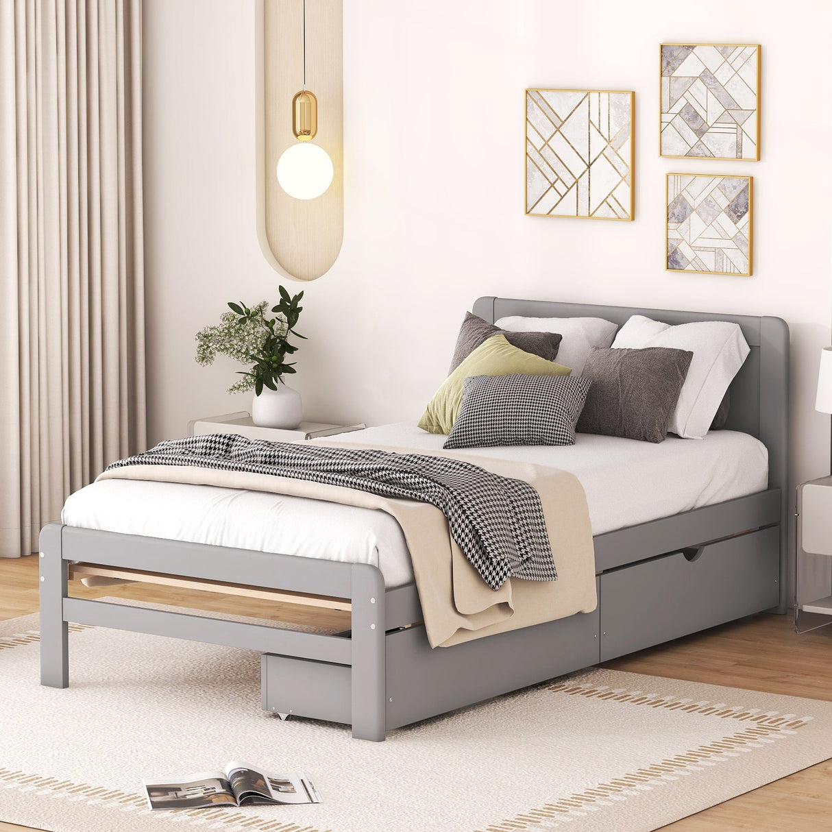 The Space-Saving Rubberwood Twin Bed With Integrated Storage