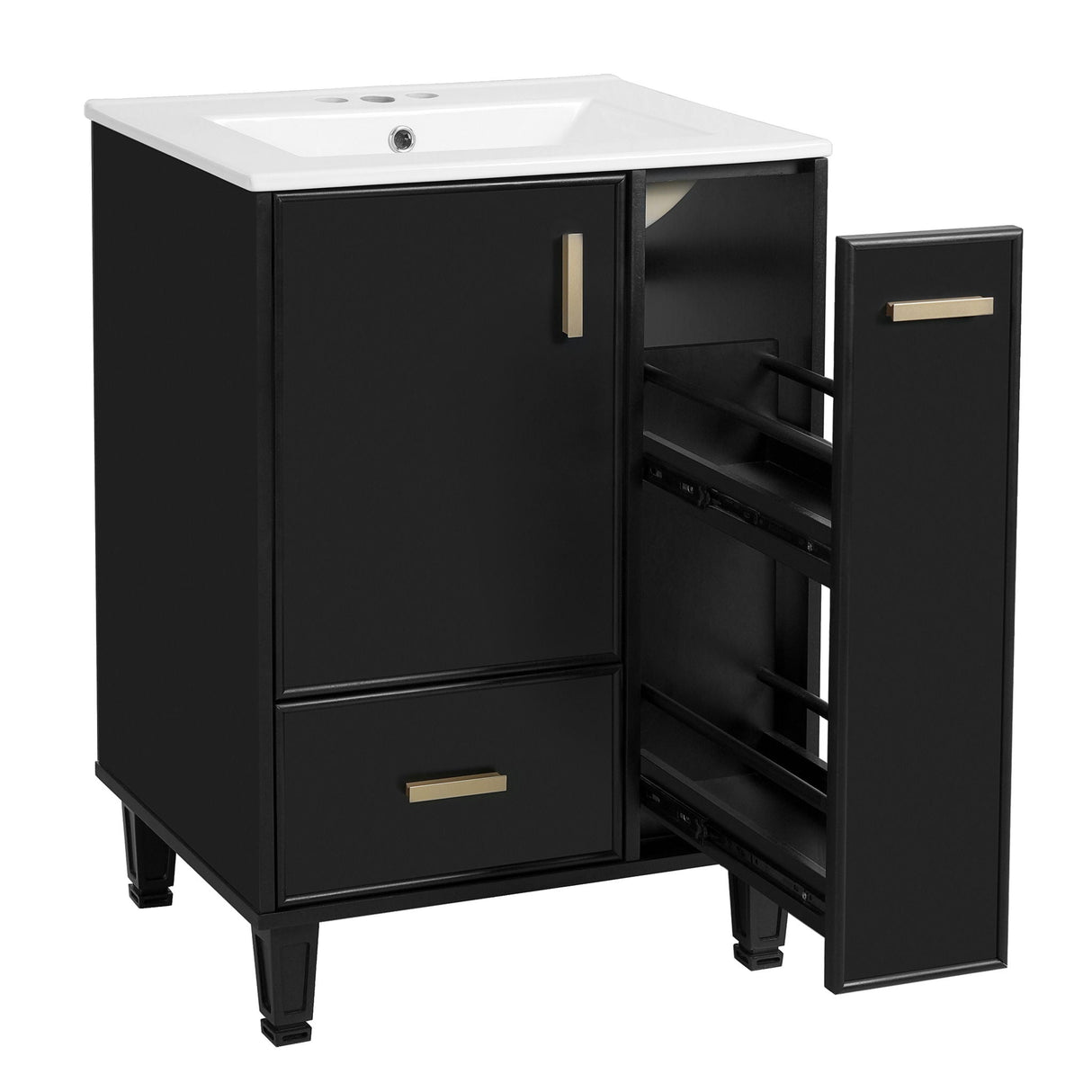 Bathroom Vanity With Sink, Deep Drawer, Door Shelf, 2 Tier Basket